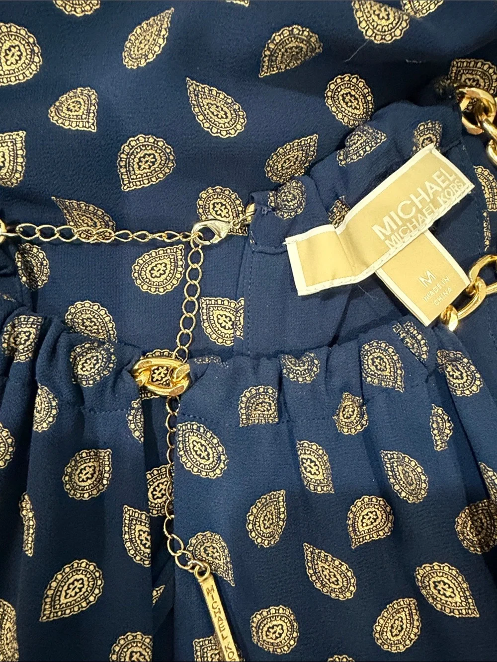 Michael Kors Navy Midi Dress with Gold Dot Print
